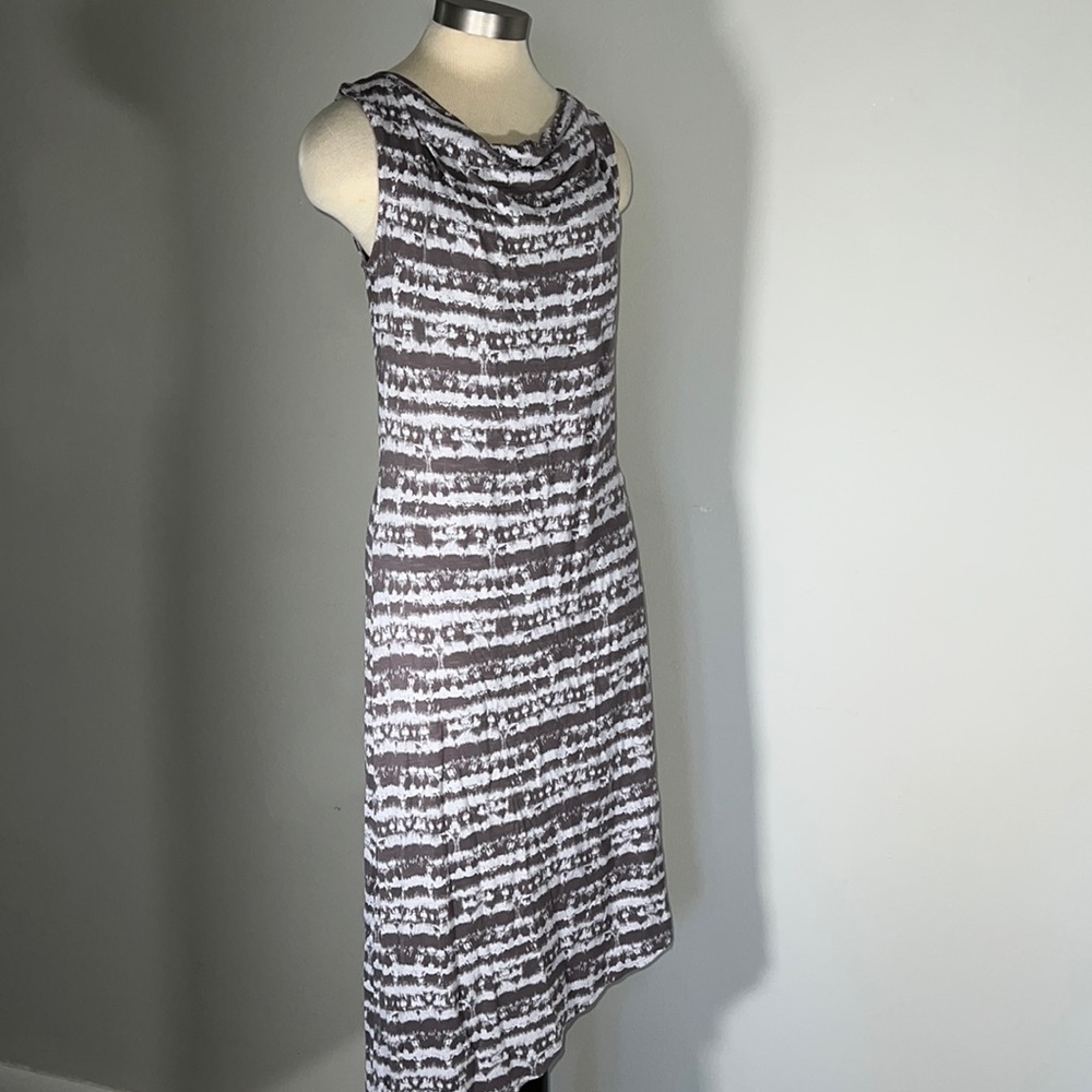 FRESH PRODUCE Sierra Stripe Hideaway Gray Knit Dress Cowl Drape Neck